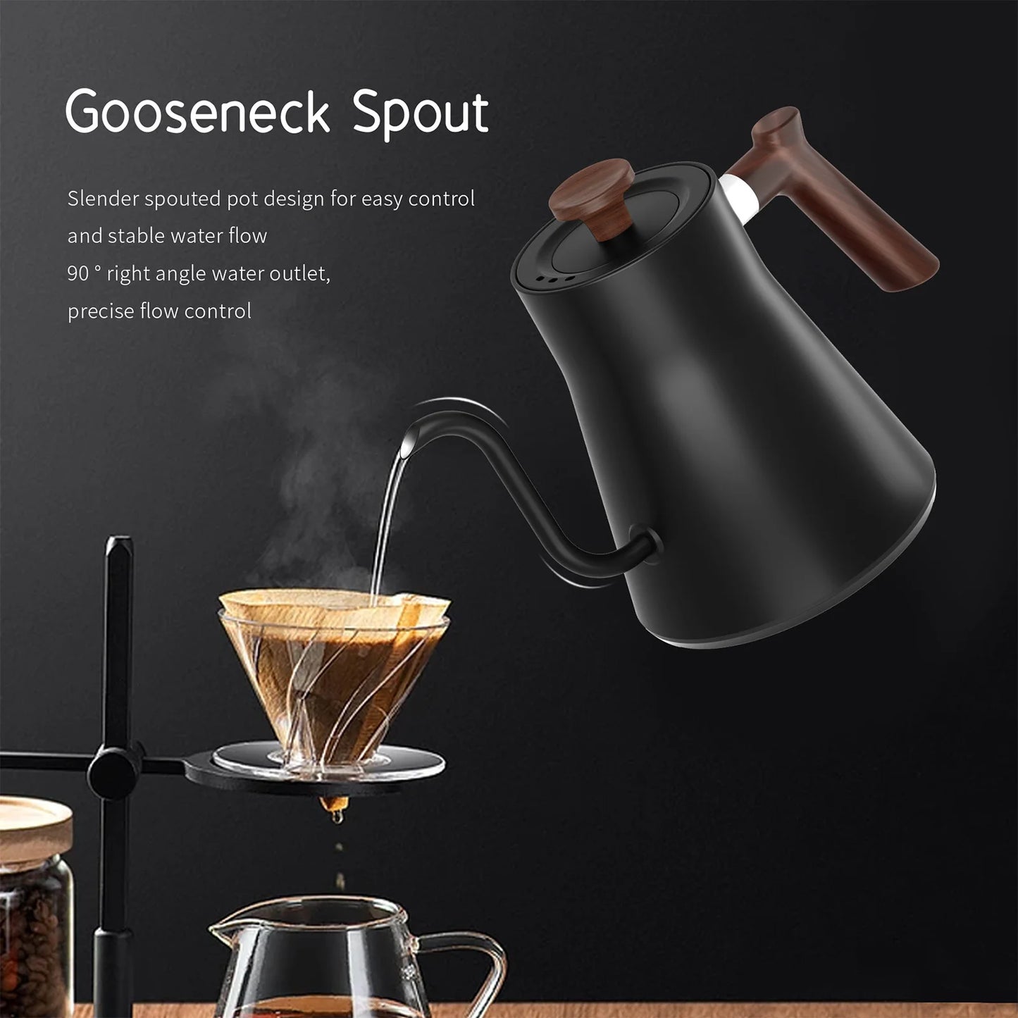 Electric Gooseneck Kettle with LCD & Auto Shut Off, 0.9l